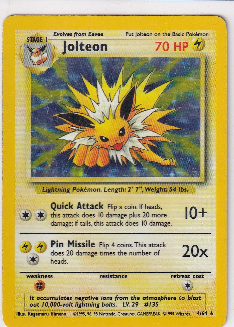 Jolteon 4/64 Pokemon TCG Jungle No Symbol Error Holo Foil Rare Card LP
