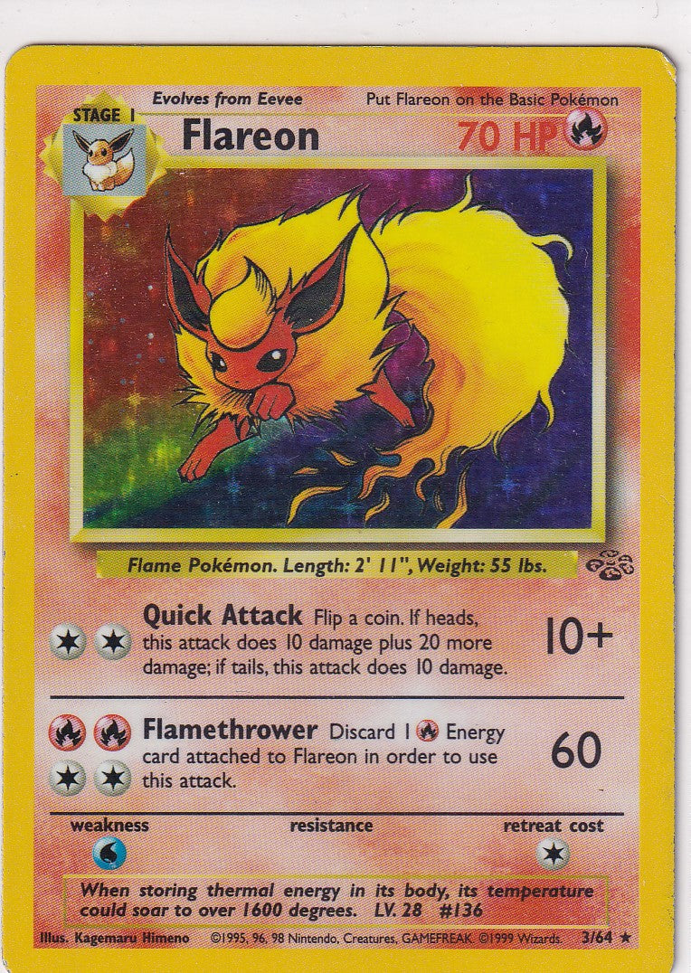 1999 Pokemon Jungle Flareon Holo #3/64 LP-NM