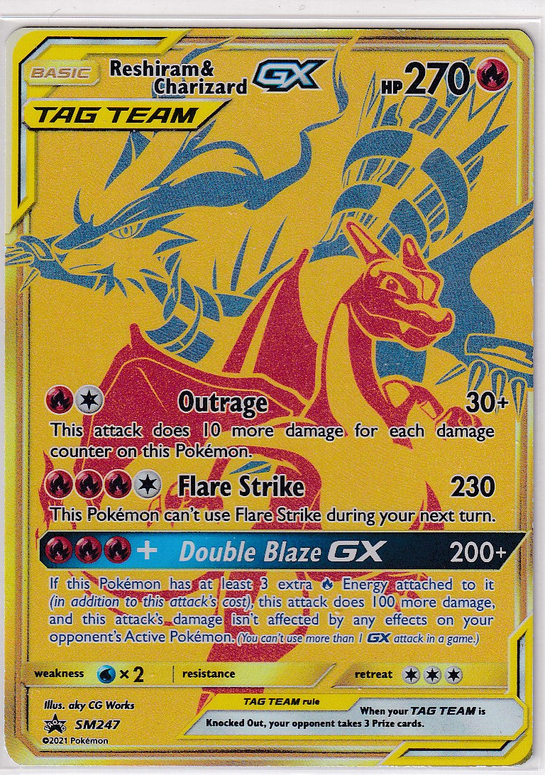 2021 Pokémon Black Star Promo Reshiram &amp; Charizard GX Tag Team #SM247 EX-NM