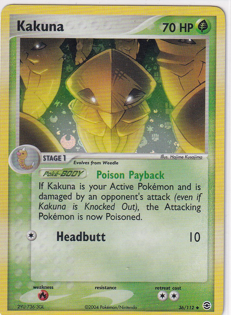 Kakuna 36/112 Uncommon FireRed &amp; LeafGreen Pokemon Reverse Holo Hajime Kusajima