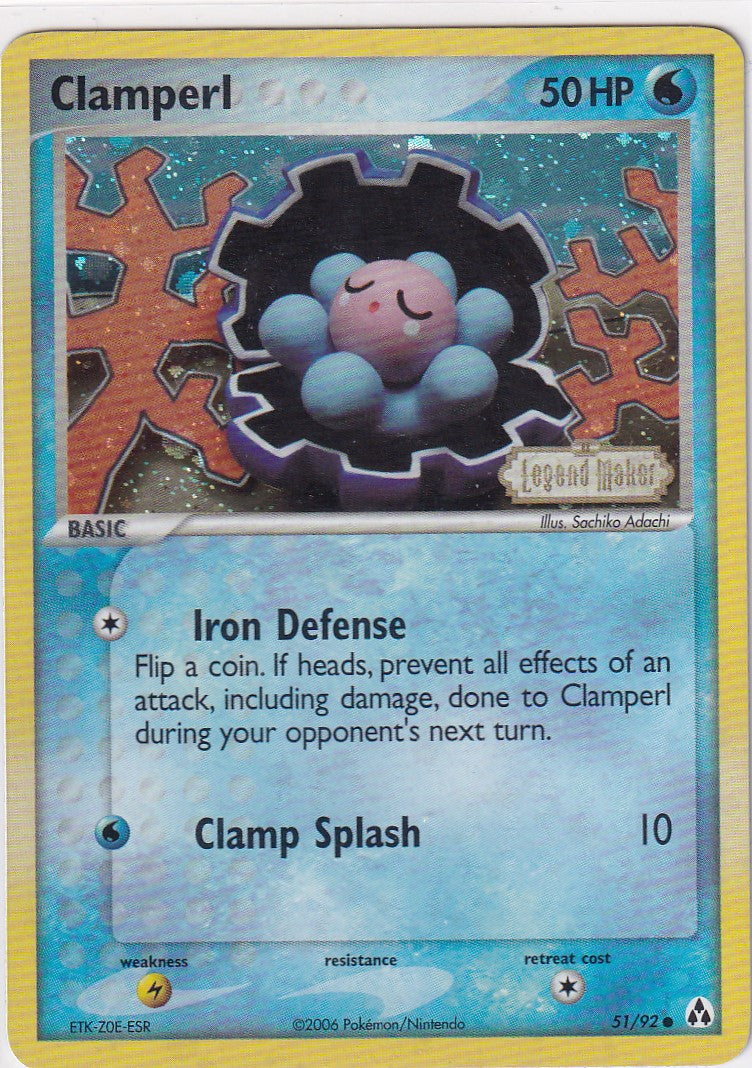 Clamperl 51/92 Stamped Reverse Holo EX Legend Maker 2006 Pokémon Card LP/NM